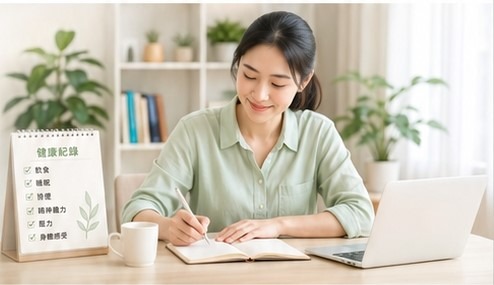 課程報名主視覺：在書桌前做健康紀錄